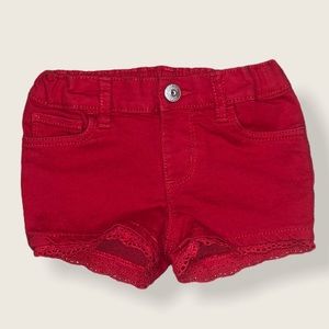 OshKosh B’Gosh Red Denim Shorts With Lace Trim 3T